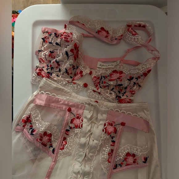 3 PC SET FOR LOVE & LEMONS Festival Rose Bra & Skirt Bustier Small DD 2 Skirts - Picture 2 of 11